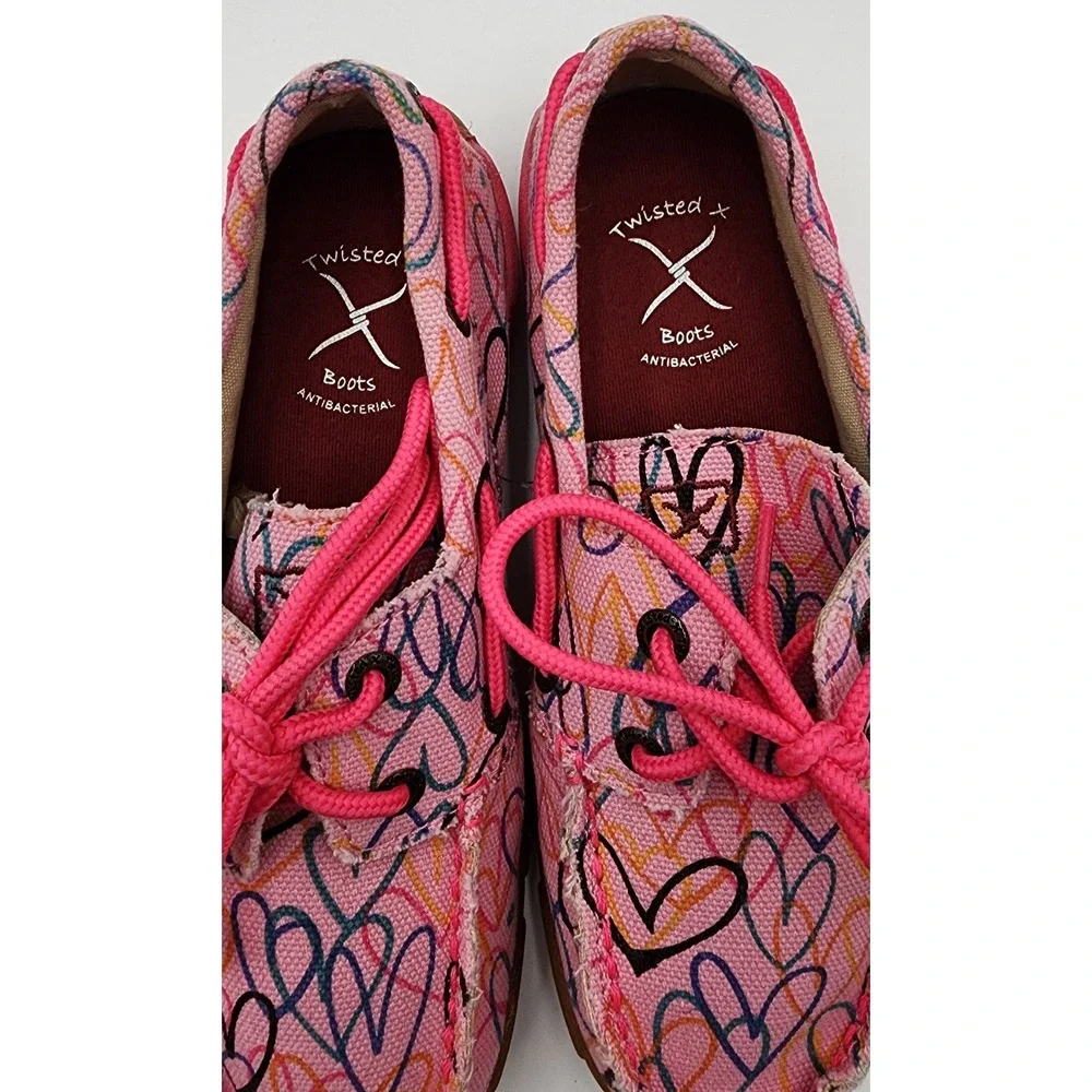 Twisted X Pink Canvas Boots Loafers Kids 1M Heart Print NWT YDM0034 EXC